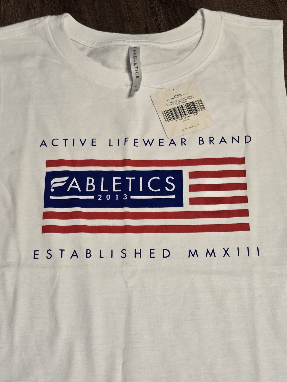 Fabletics Men's White Graphic Logo Tee - Red & Blue Medium
